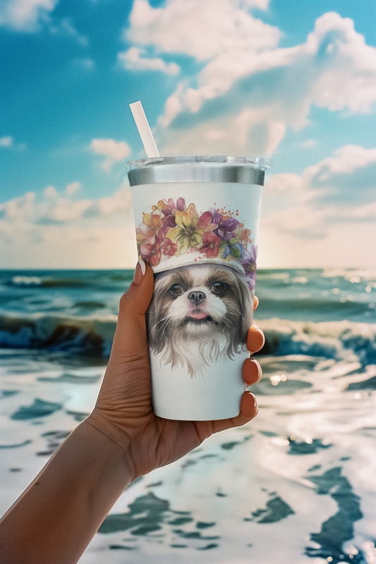 Shih Tzu With Flowers Hat Tumbler