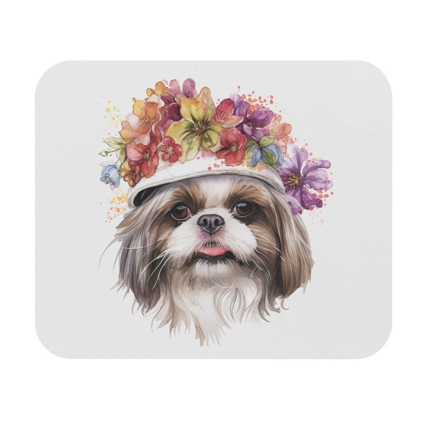 Shih Tzu With Flower Hat Mouse Pad