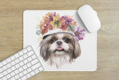 Shih Tzu With Flower Hat Mouse Pad