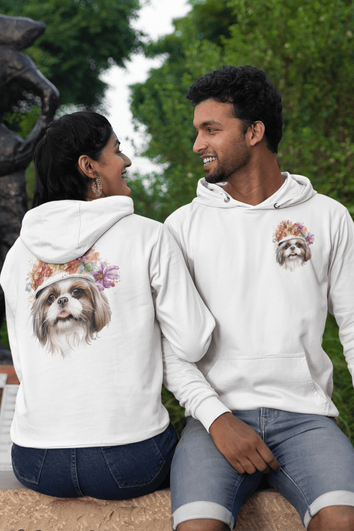 Shih Tzu With Flowers Hat Hooded Sweatshirt - Shih Tzu Gifts