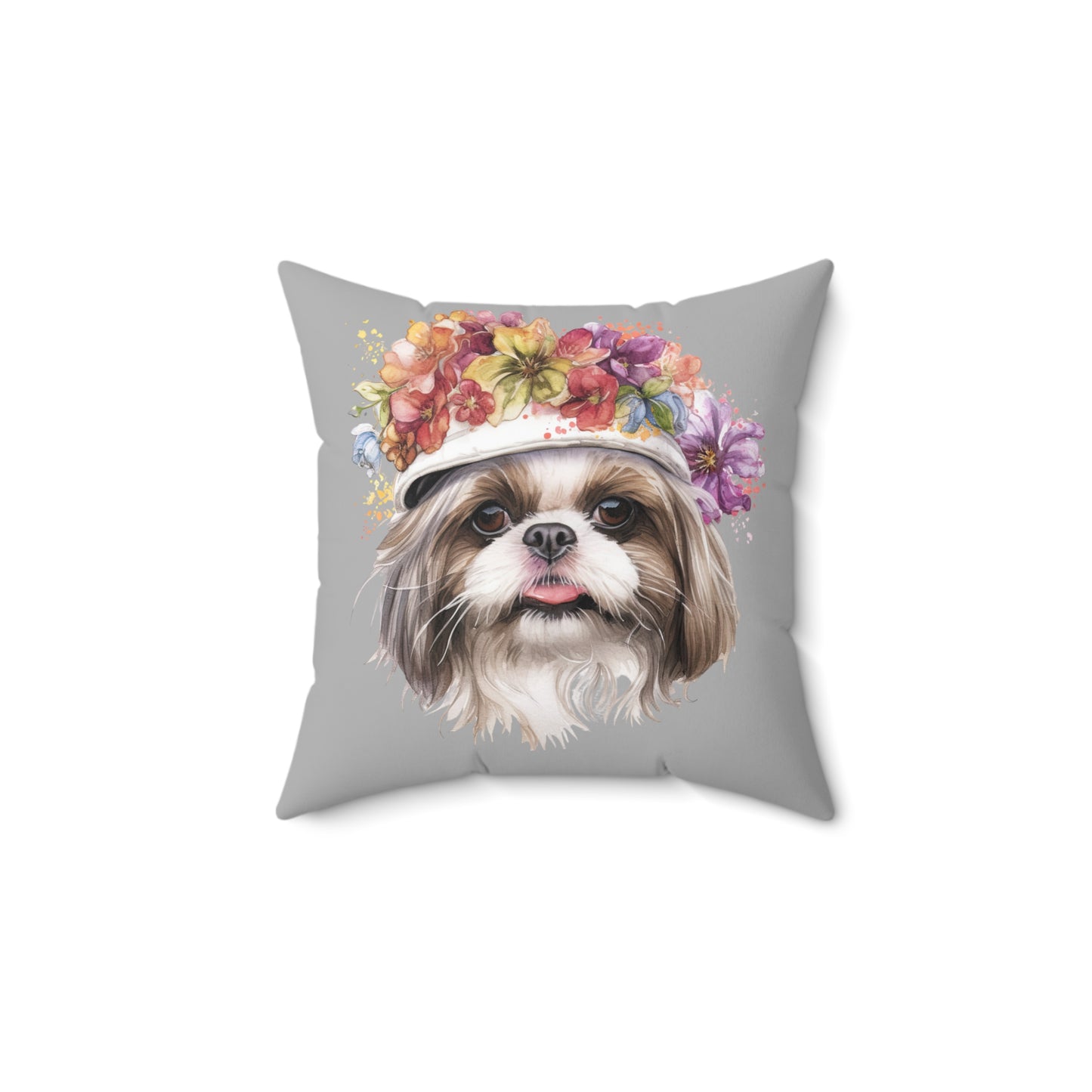 Shih Tzu With Flower Hat Square Pillow