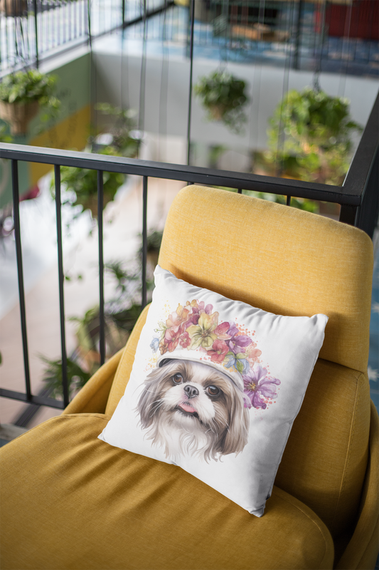 Shih Tzu With Flower Hat Square Pillow