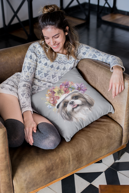 Shih Tzu With Flower Hat Square Pillow