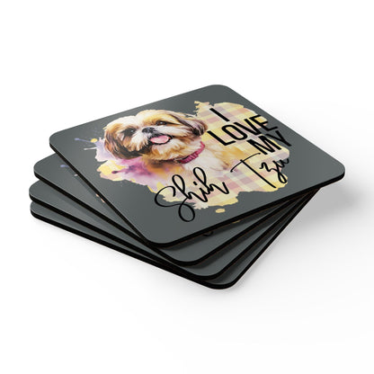 I Love My Shih Tzu Corkwood Coaster Set - Shih Tzu Gifts