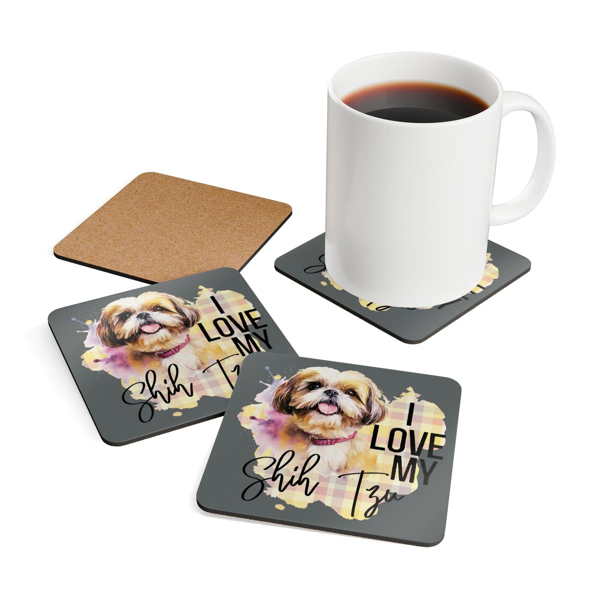 I Love My Shih Tzu Corkwood Coaster Set - Shih Tzu Gifts