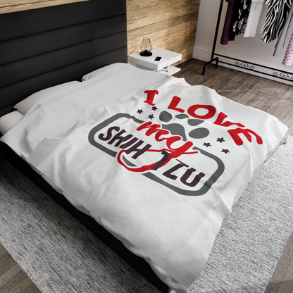 I Love My Shih Tzu Velveteen Plush Blanket - Shih Tzu Gifts