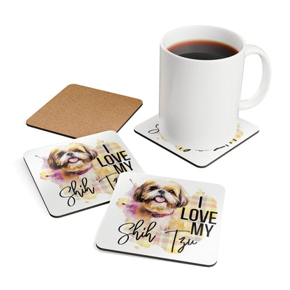 I Love My Shih Tzu Corkwood Coaster Set - Shih Tzu Gifts