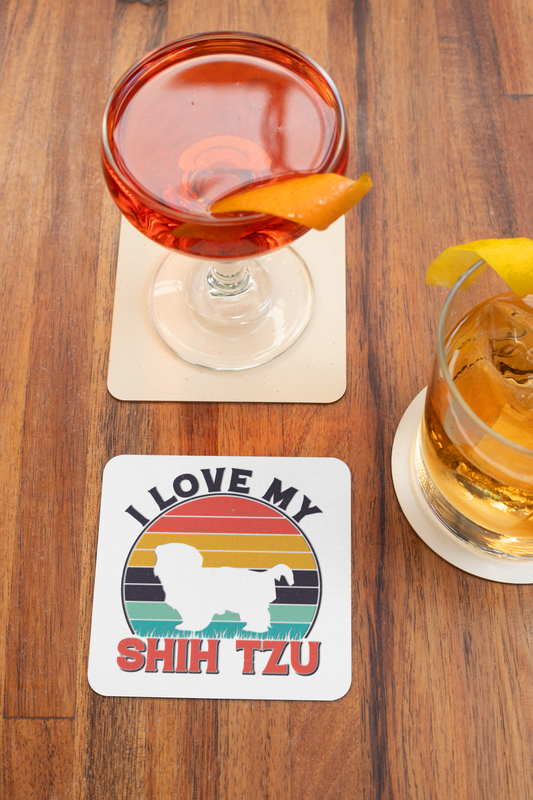 I Love My Shih Tzu With Rainbow Corkwood Coaster Set