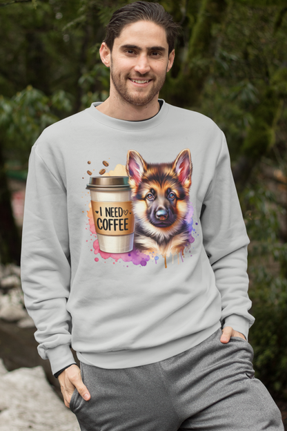 German Shepherd With Coffee Sweatshirt – Gift for Dog & Coffee Lovers