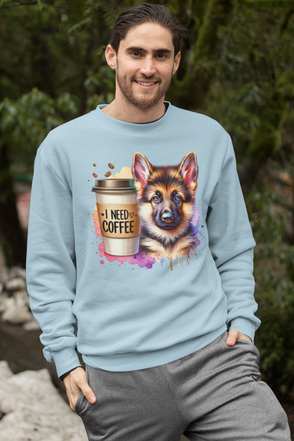 German Shepherd With Coffee Sweatshirt – Gift for Dog & Coffee Lovers