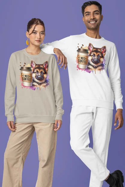 German Shepherd With Coffee Sweatshirt – Gift for Dog & Coffee Lovers