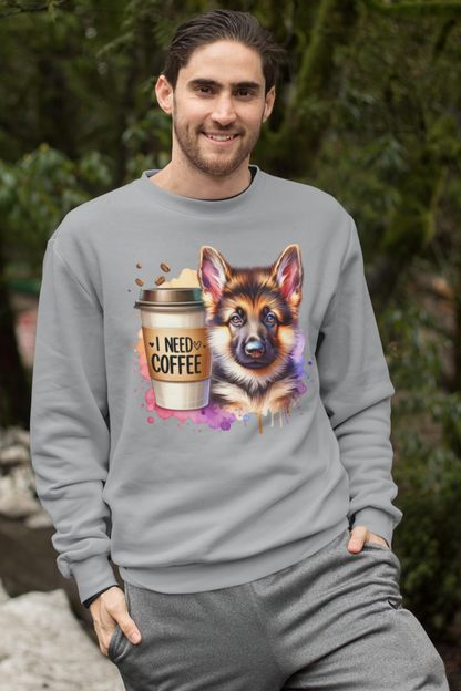 German Shepherd With Coffee Sweatshirt – Gift for Dog & Coffee Lovers