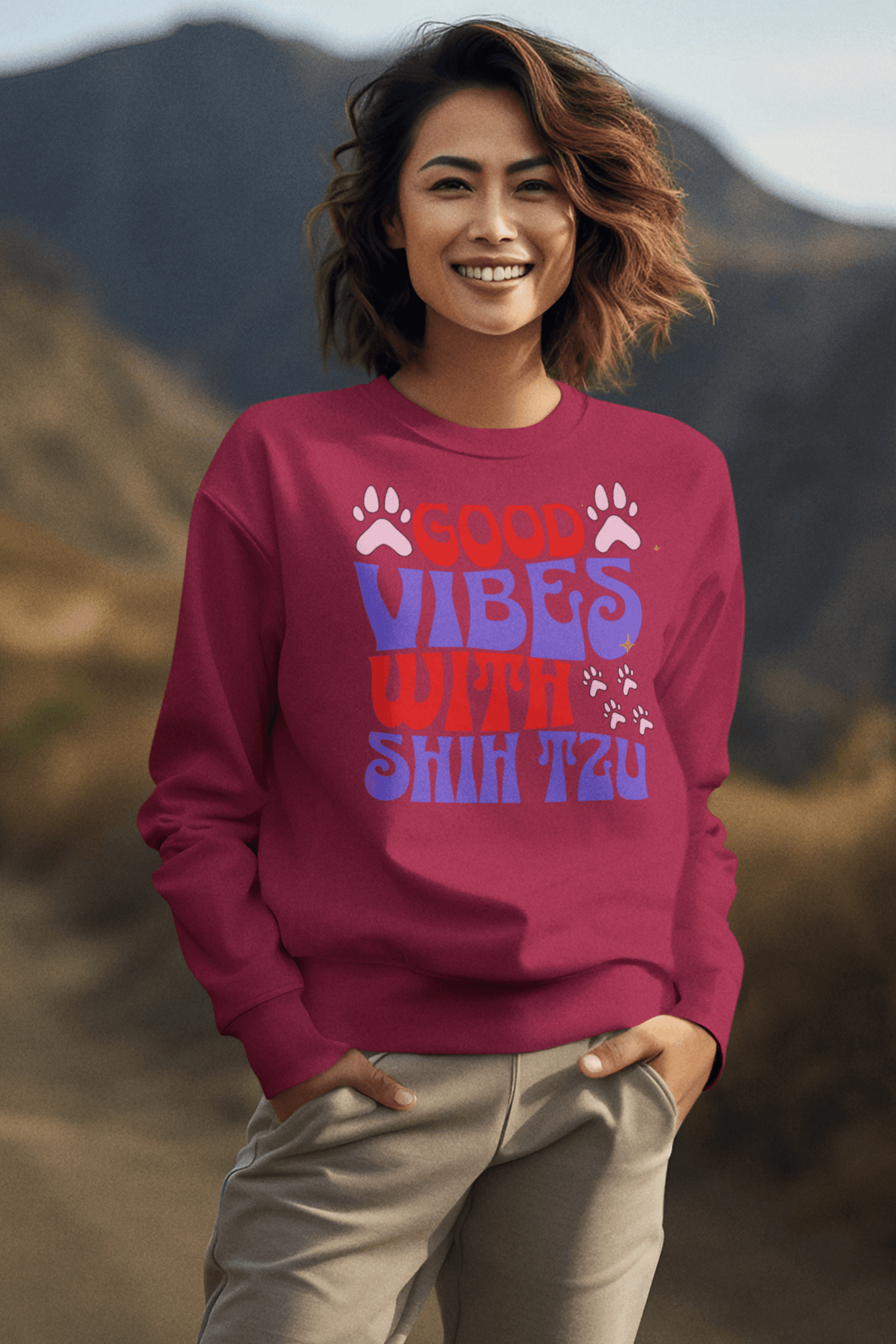 Good Vibes With Shih Tzu Sweatshirt – Cozy Crewneck for Dog Lovers