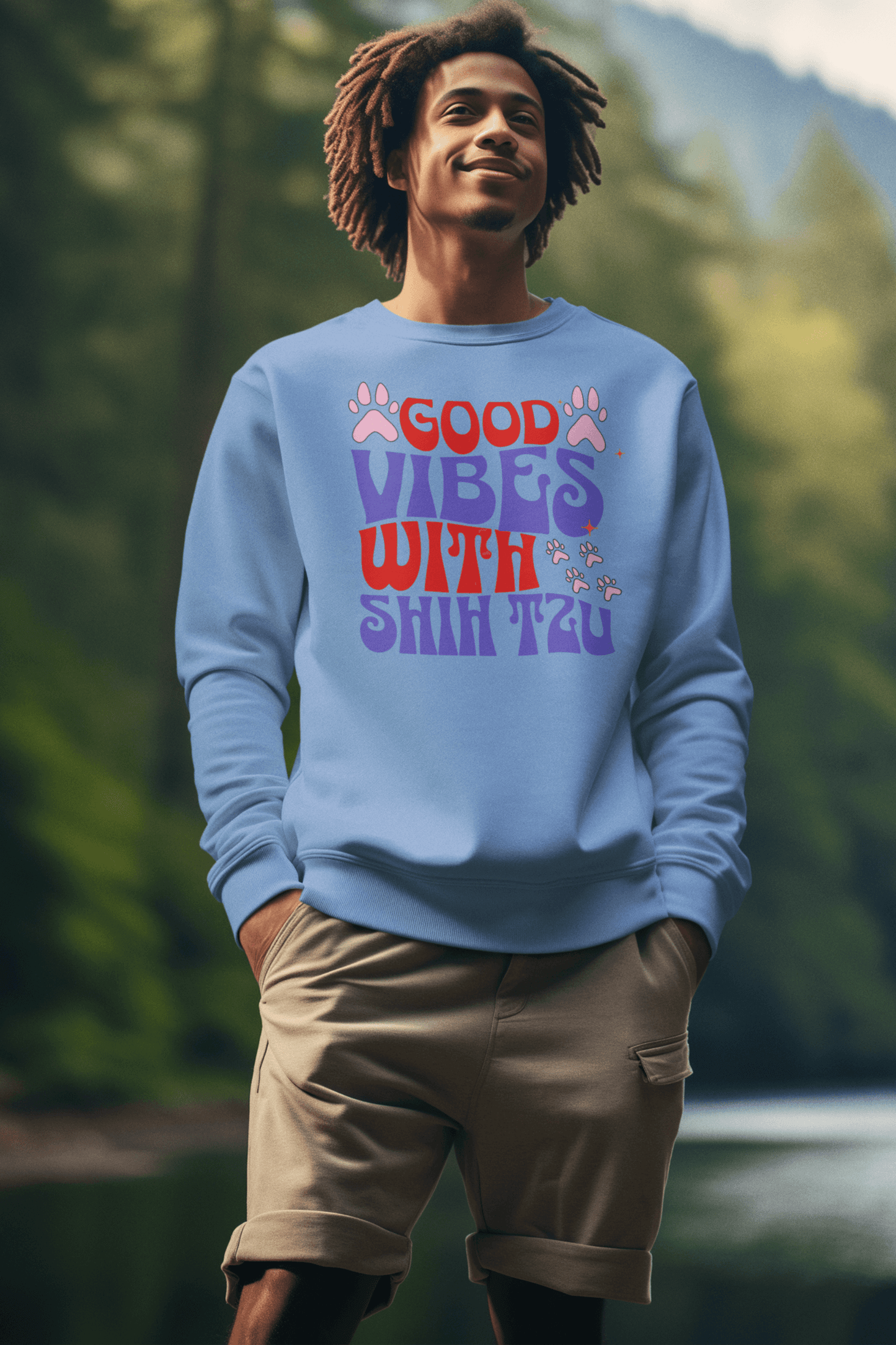 Good Vibes With Shih Tzu Sweatshirt – Cozy Crewneck for Dog Lovers