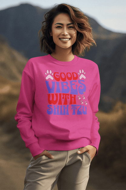 Good Vibes With Shih Tzu Sweatshirt – Cozy Crewneck for Dog Lovers