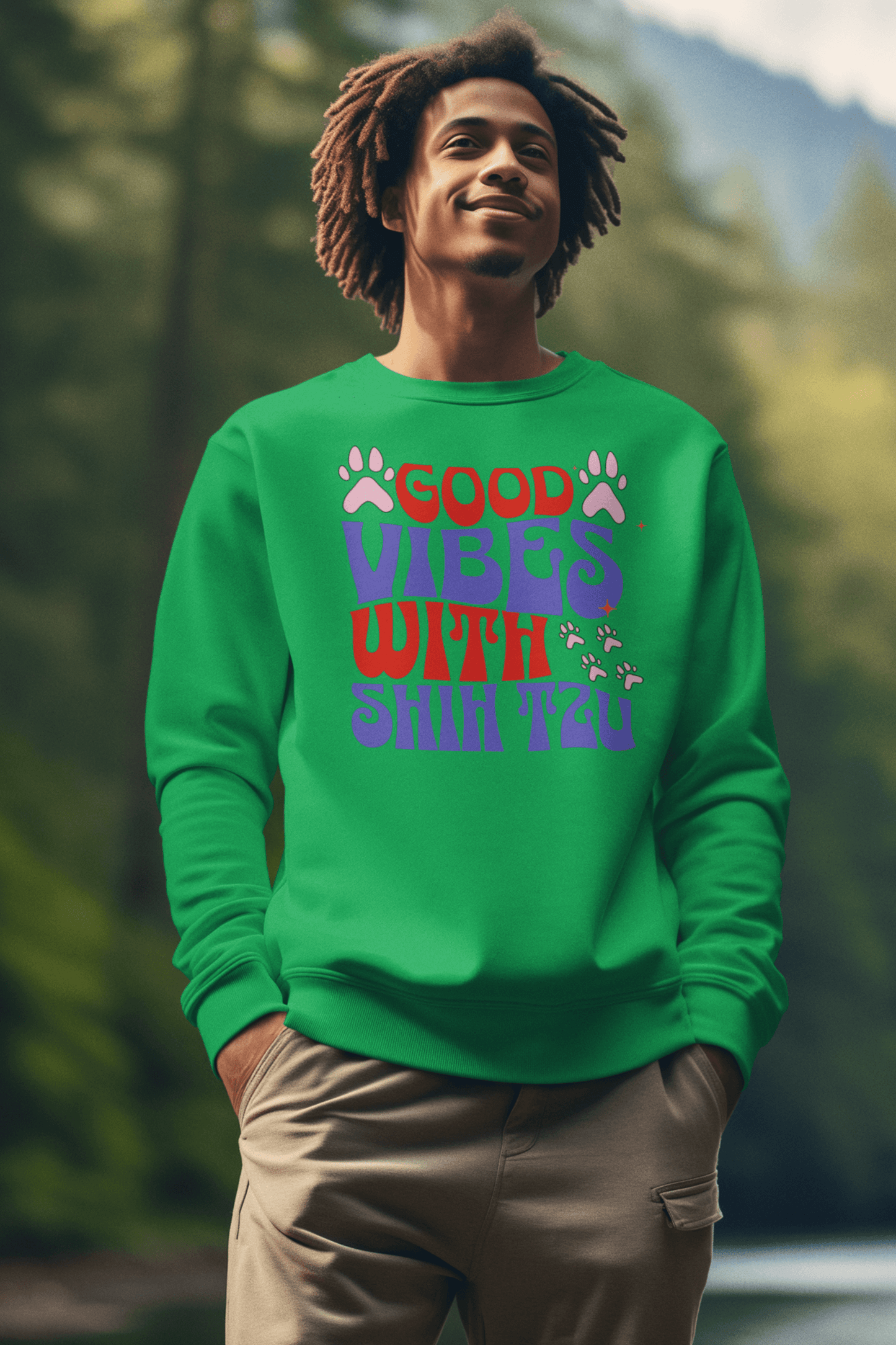 Good Vibes With Shih Tzu Sweatshirt – Cozy Crewneck for Dog Lovers