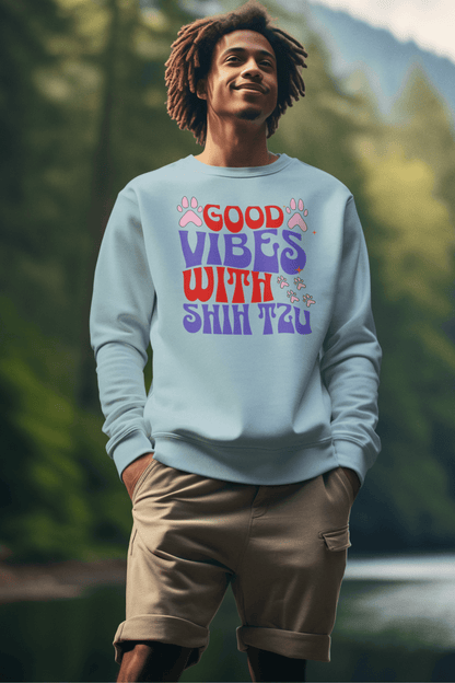 Good Vibes With Shih Tzu Sweatshirt – Cozy Crewneck for Dog Lovers