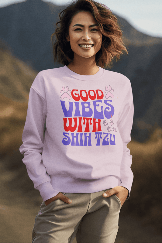 Good Vibes With Shih Tzu Sweatshirt – Cozy Crewneck for Dog Lovers