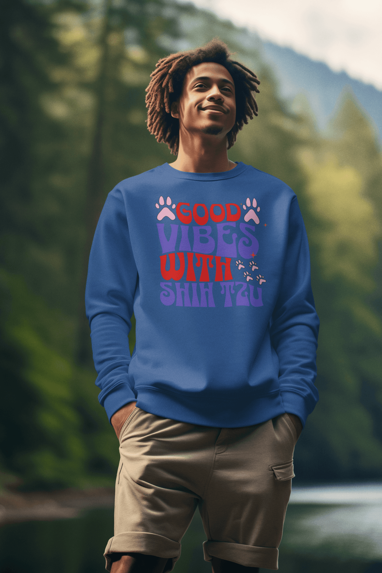 Good Vibes With Shih Tzu Sweatshirt – Cozy Crewneck for Dog Lovers