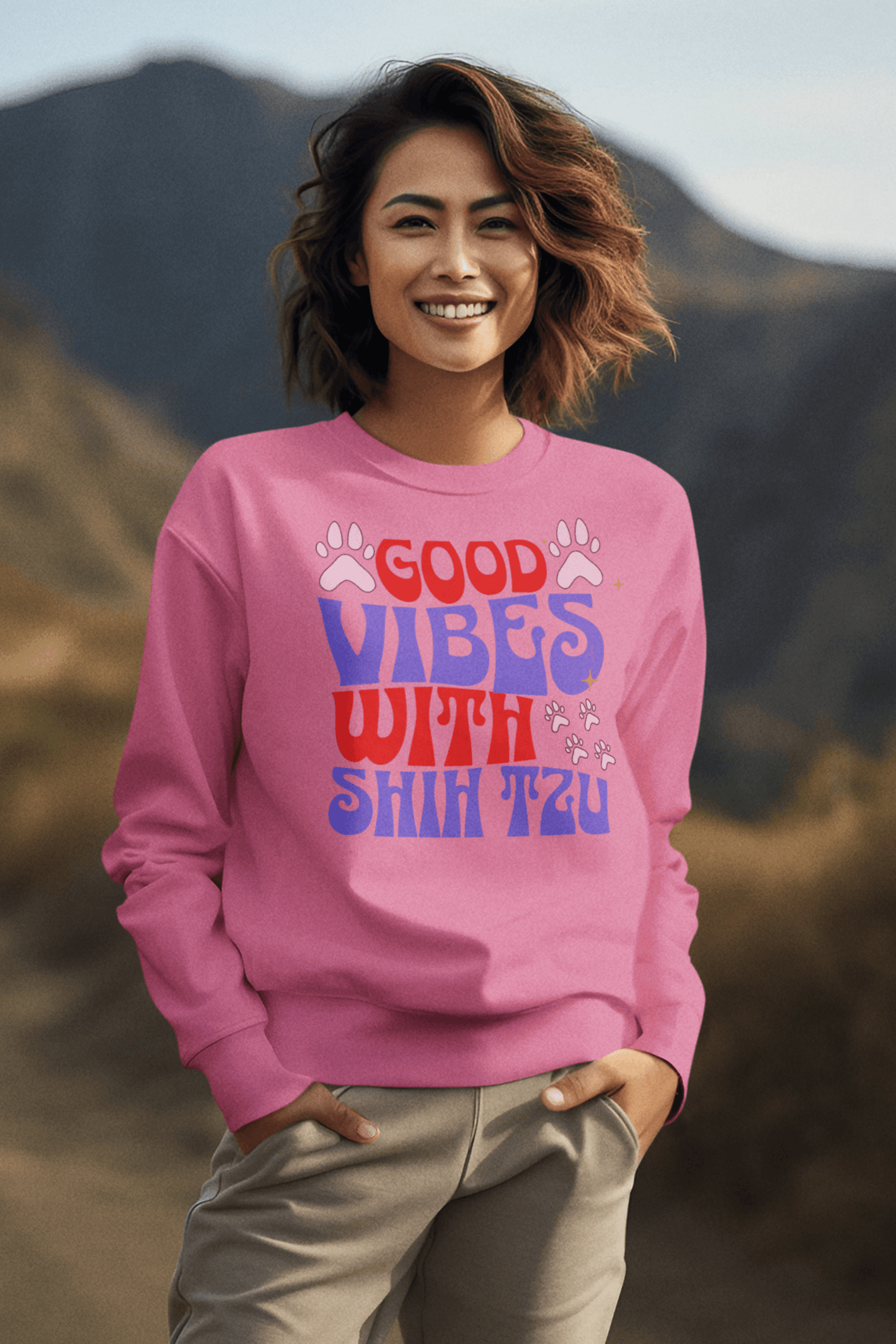 Good Vibes With Shih Tzu Sweatshirt – Cozy Crewneck for Dog Lovers