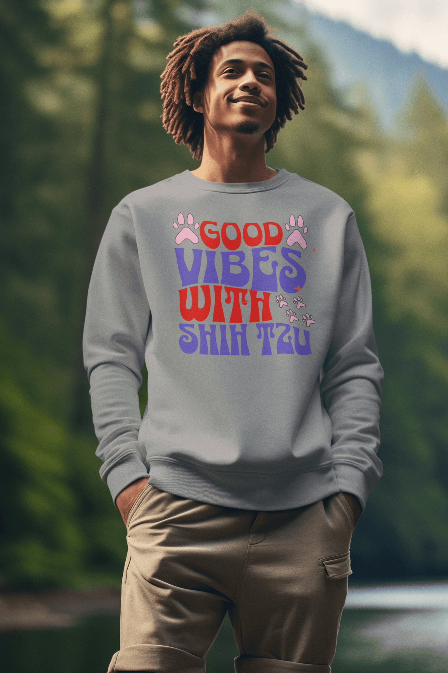 Good Vibes With Shih Tzu Sweatshirt – Cozy Crewneck for Dog Lovers