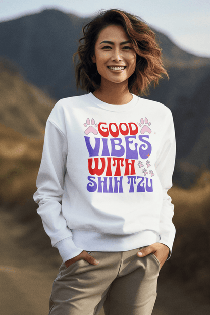 Good Vibes With Shih Tzu Sweatshirt – Cozy Crewneck for Dog Lovers