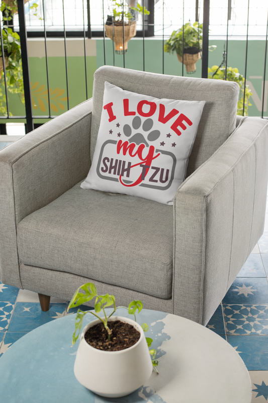 I Love My Shih Tzu Pillow White - Shih Tzu Gifts