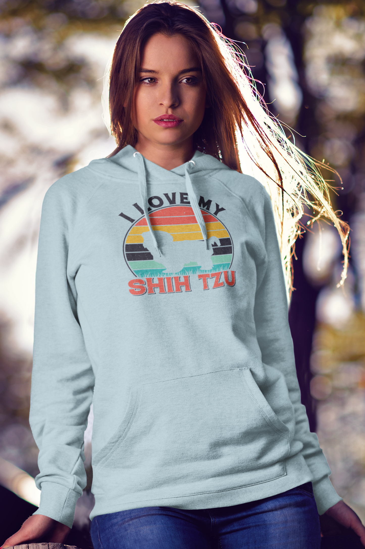 I Love My Shih Tzu With Rainbow Hooded Sweatshirt