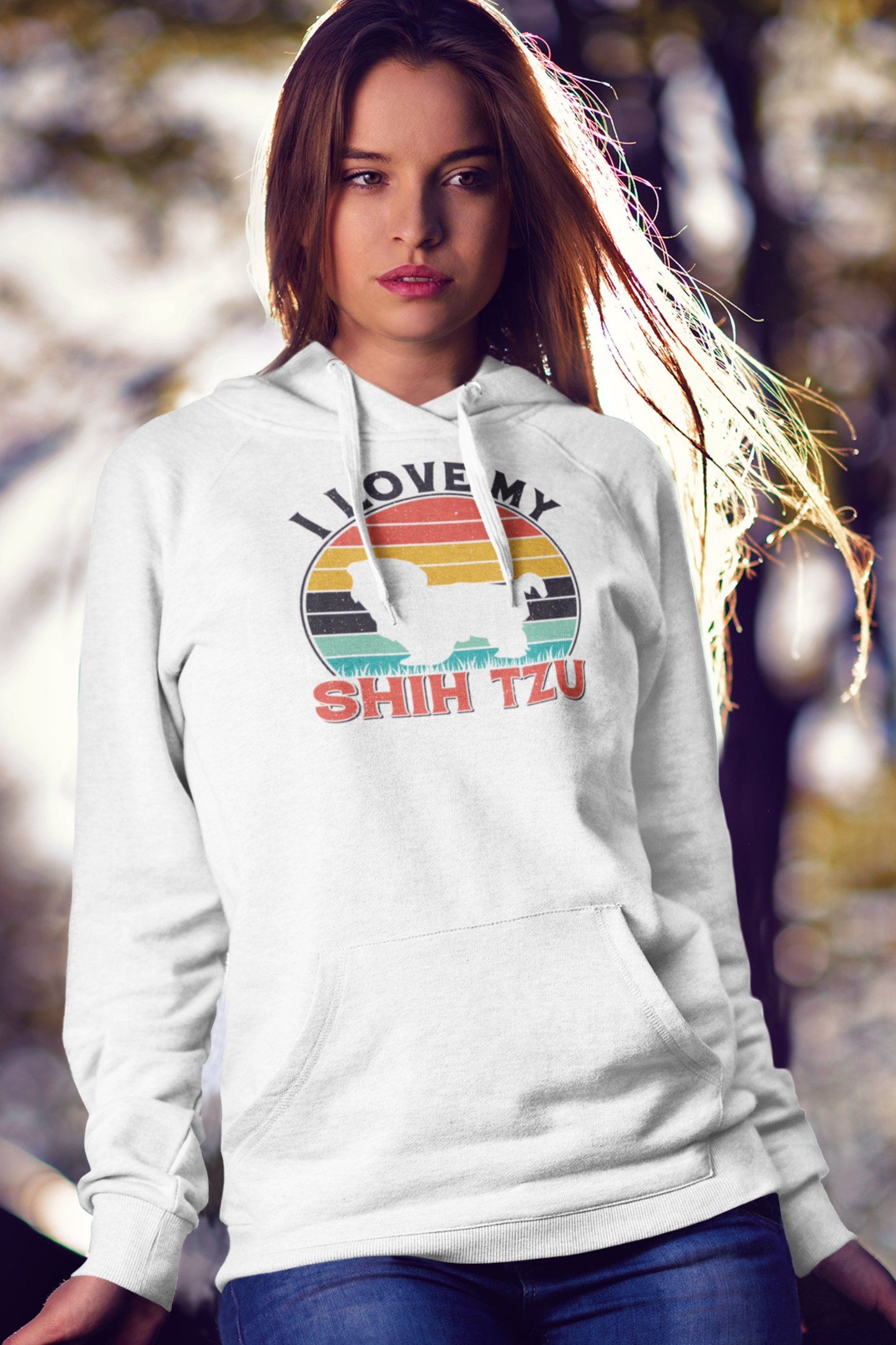 I Love My Shih Tzu With Rainbow Hooded Sweatshirt