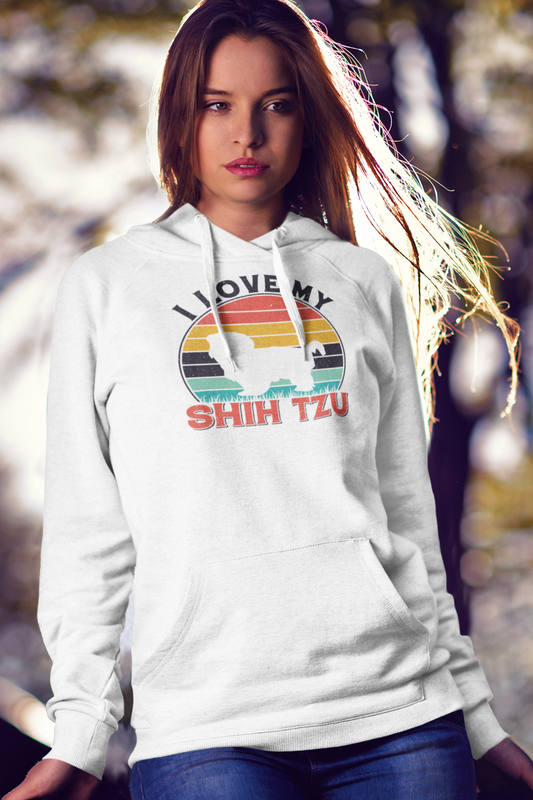 I Love My Shih Tzu With Rainbow Hooded Sweatshirt - Shih Tzu Gifts