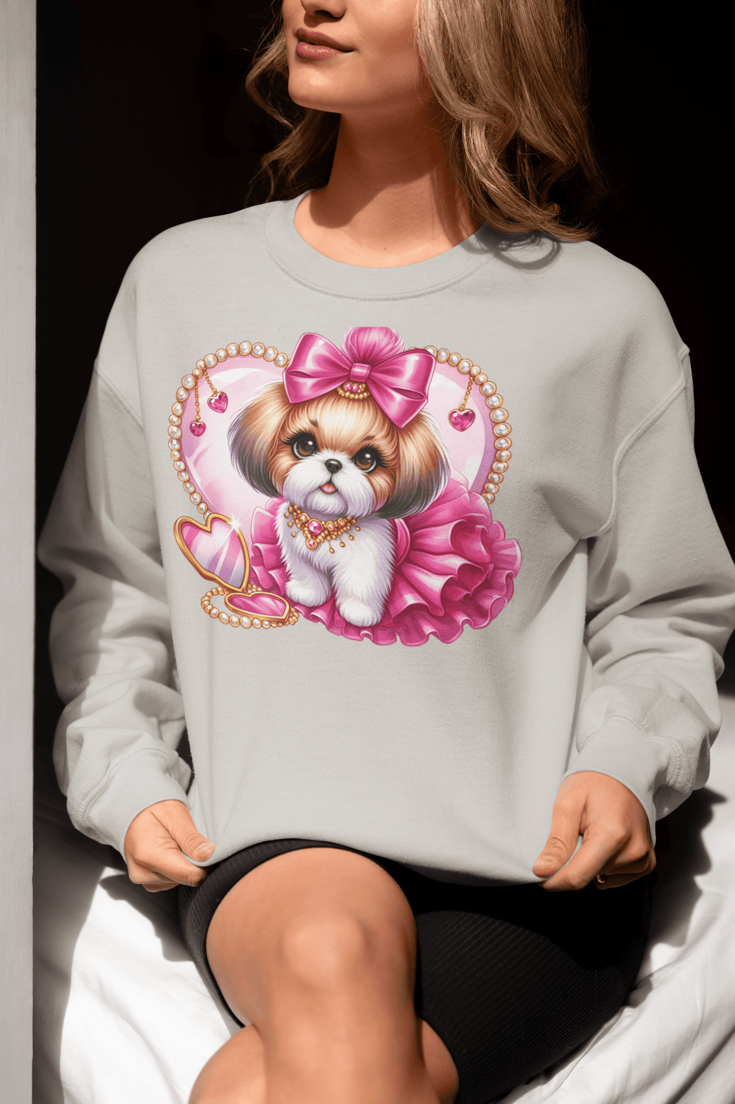 Pink Bow Shih Tzu Sweatshirt - Shih Tzu Gifts