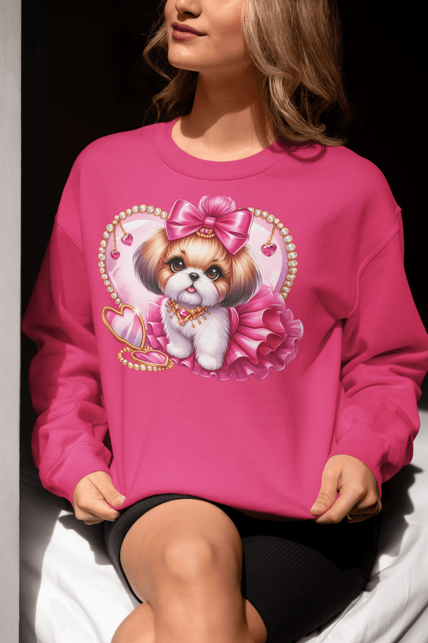 Pink Bow Shih Tzu Sweatshirt - Shih Tzu Gifts