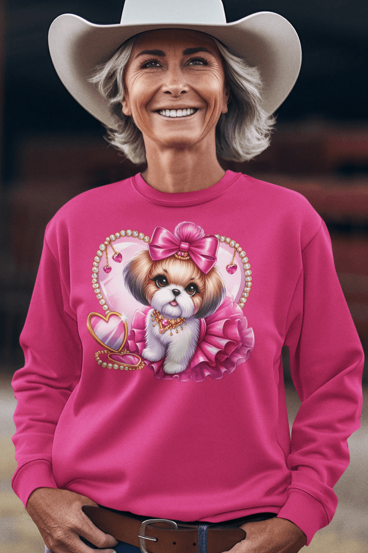 Pink Bow Shih Tzu Sweatshirt - Shih Tzu Gifts