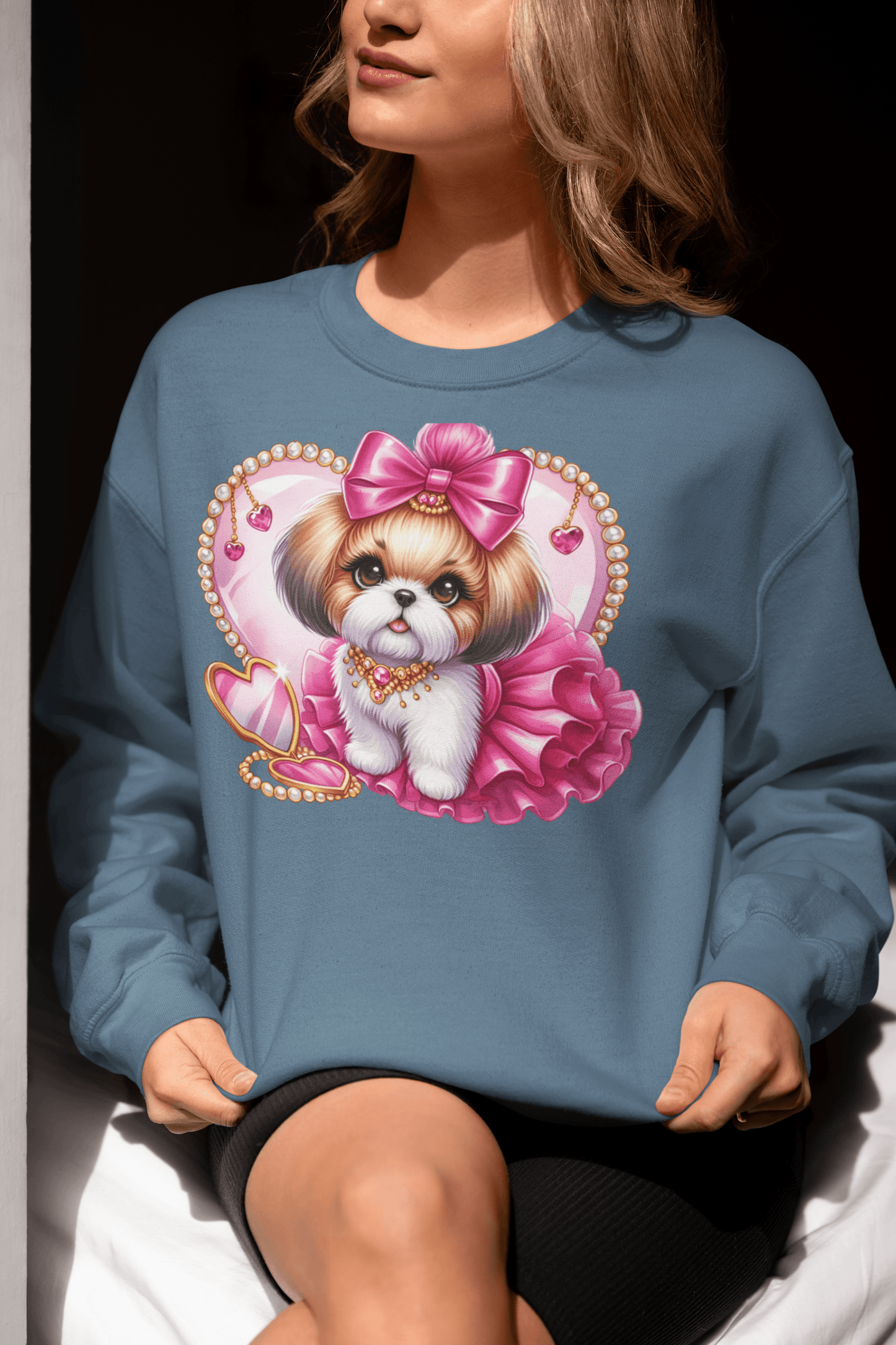 Pink Bow Shih Tzu Sweatshirt - Shih Tzu Gifts