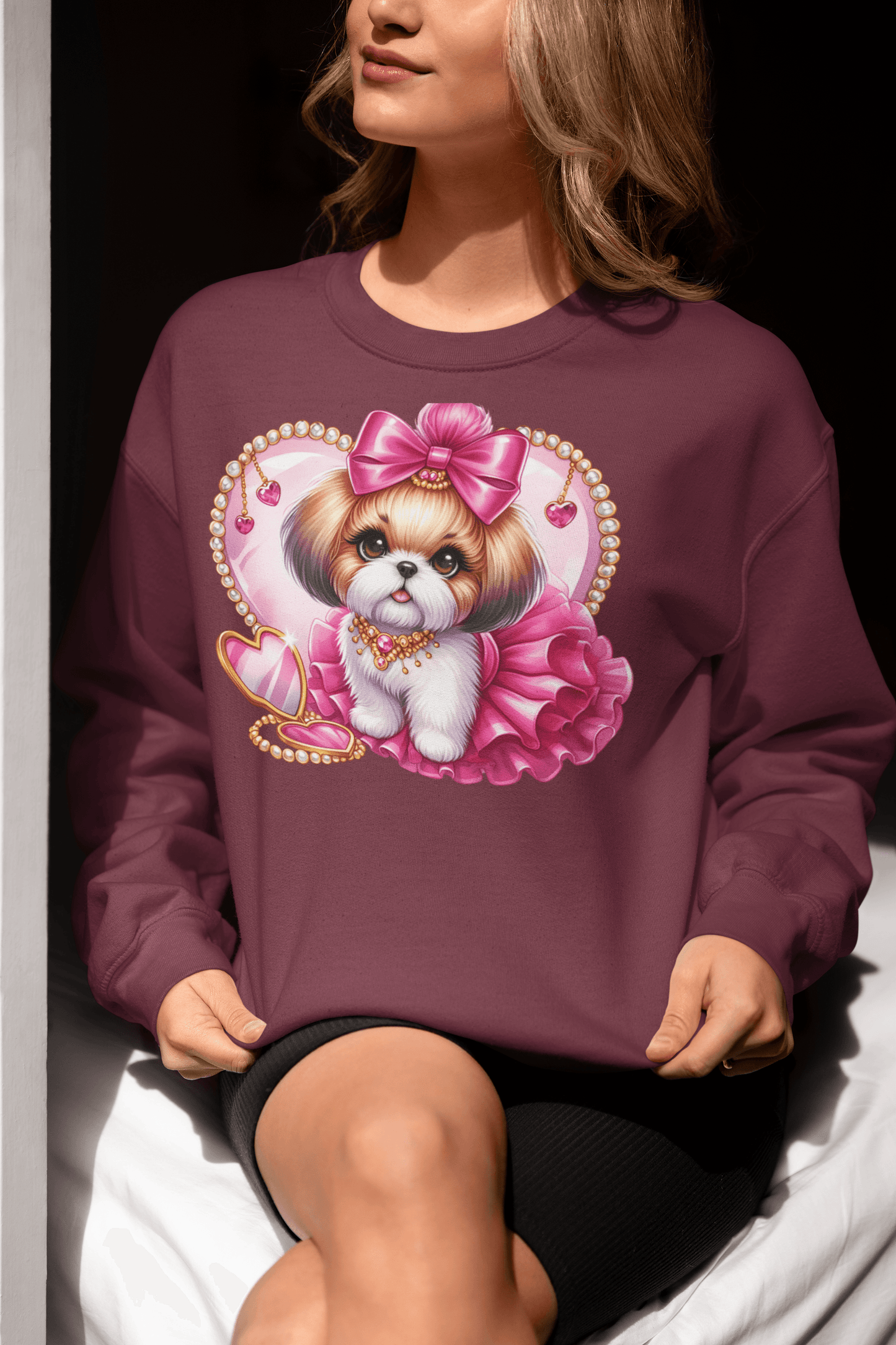 Pink Bow Shih Tzu Sweatshirt - Shih Tzu Gifts