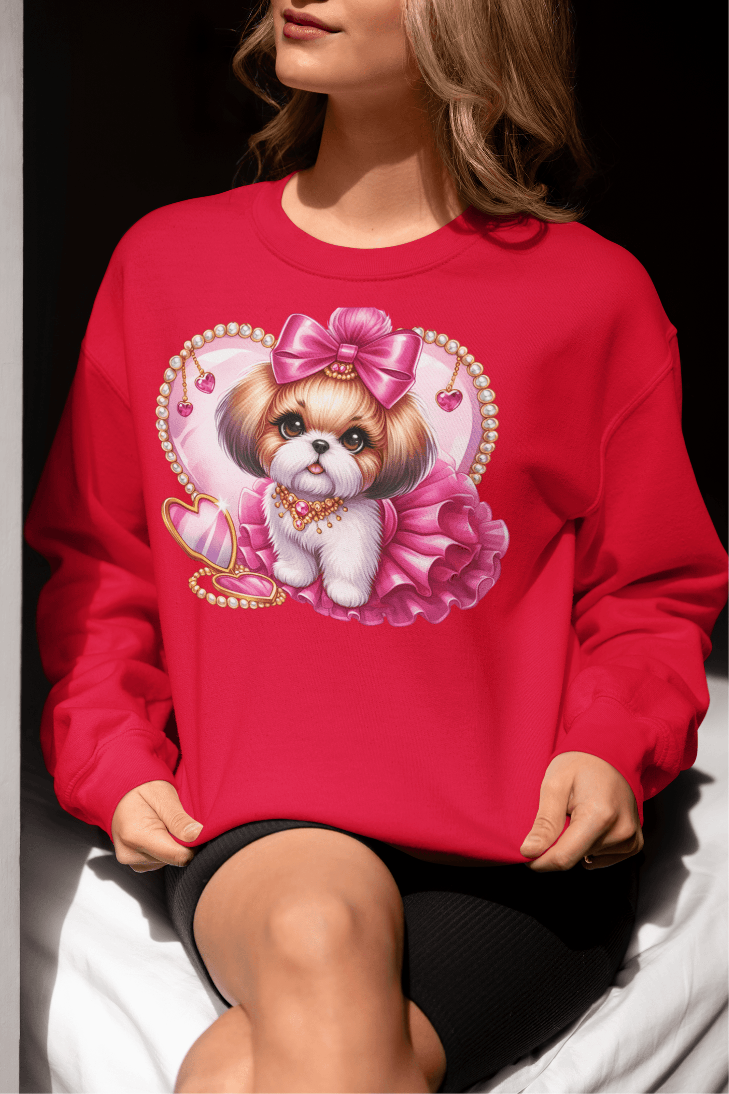 Pink Bow Shih Tzu Sweatshirt - Shih Tzu Gifts