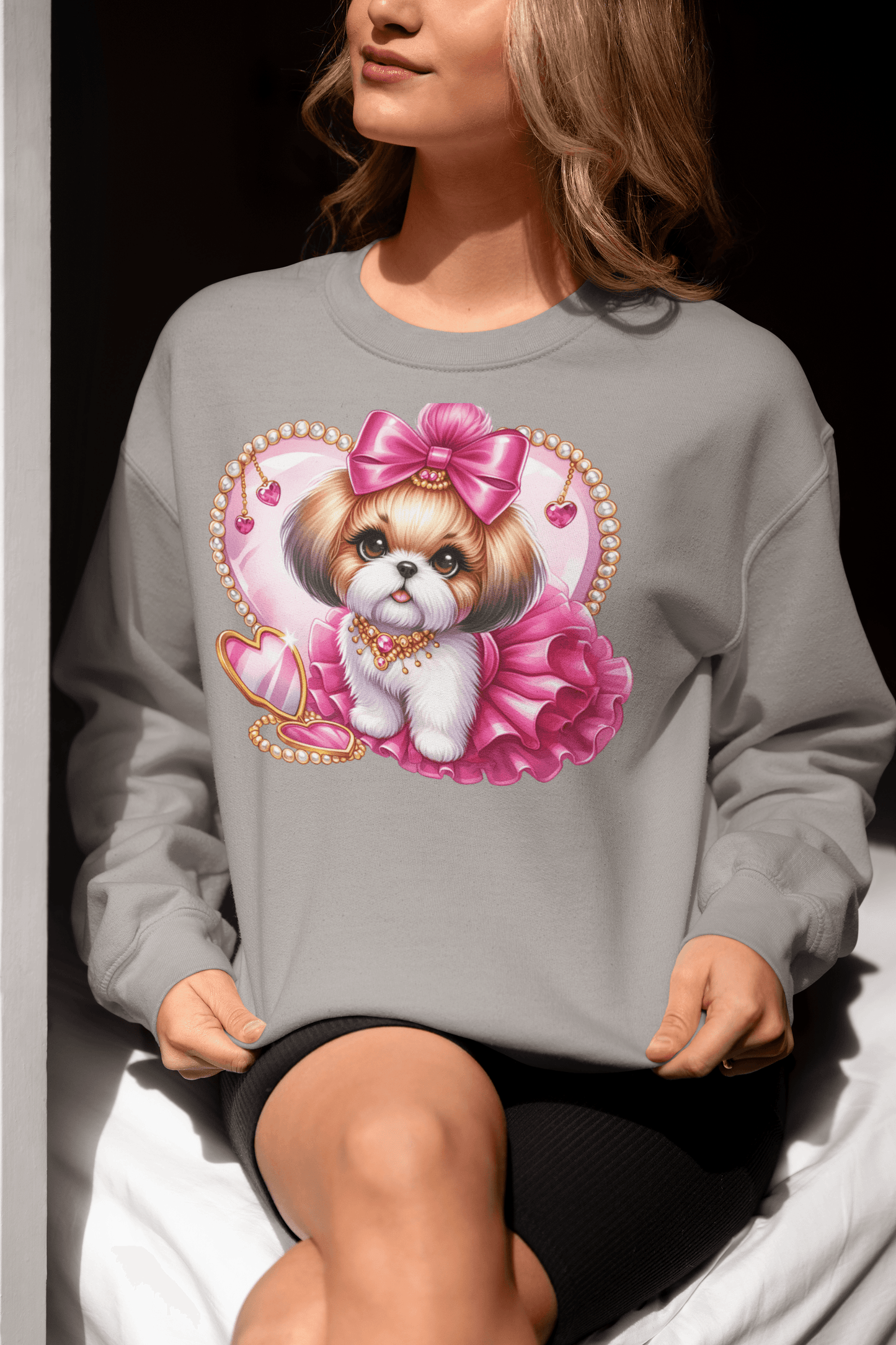 Pink Bow Shih Tzu Sweatshirt - Shih Tzu Gifts