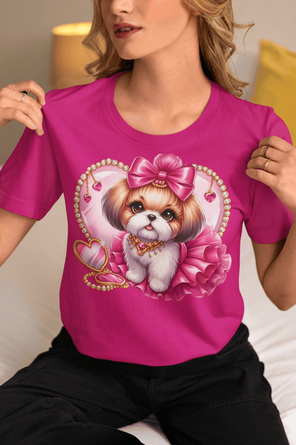 Adorable Pink Bow Shih Tzu T-Shirt - Perfect Gift for Dog Lovers and Owners - Shih Tzu Gifts