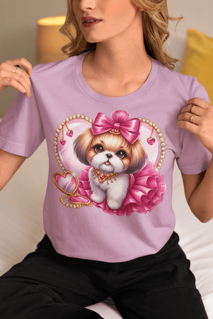 Adorable Pink Bow Shih Tzu T-Shirt - Perfect Gift for Dog Lovers and Owners - Shih Tzu Gifts