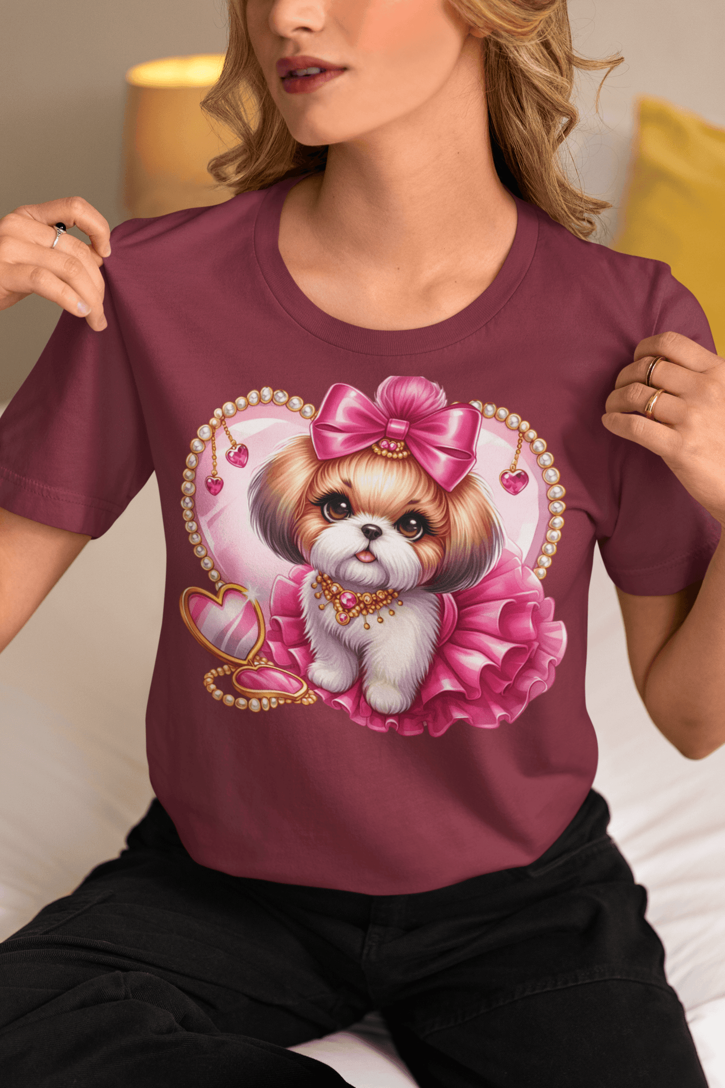 Adorable Pink Bow Shih Tzu T-Shirt - Perfect Gift for Dog Lovers and Owners - Shih Tzu Gifts