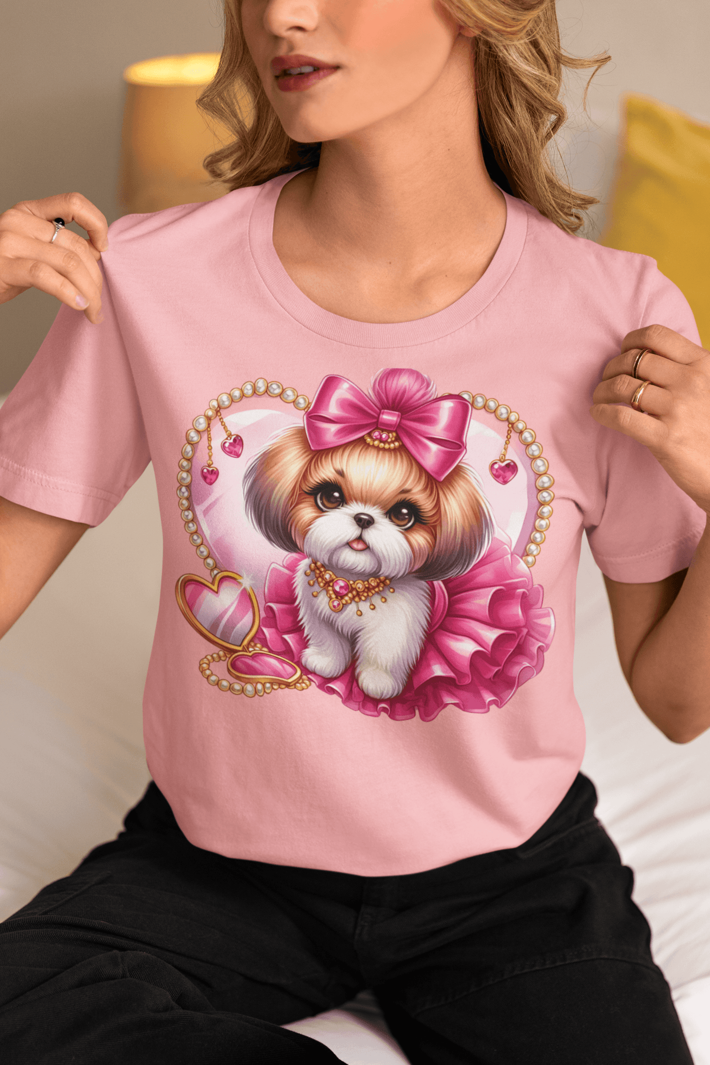 Adorable Pink Bow Shih Tzu T-Shirt - Perfect Gift for Dog Lovers and Owners - Shih Tzu Gifts