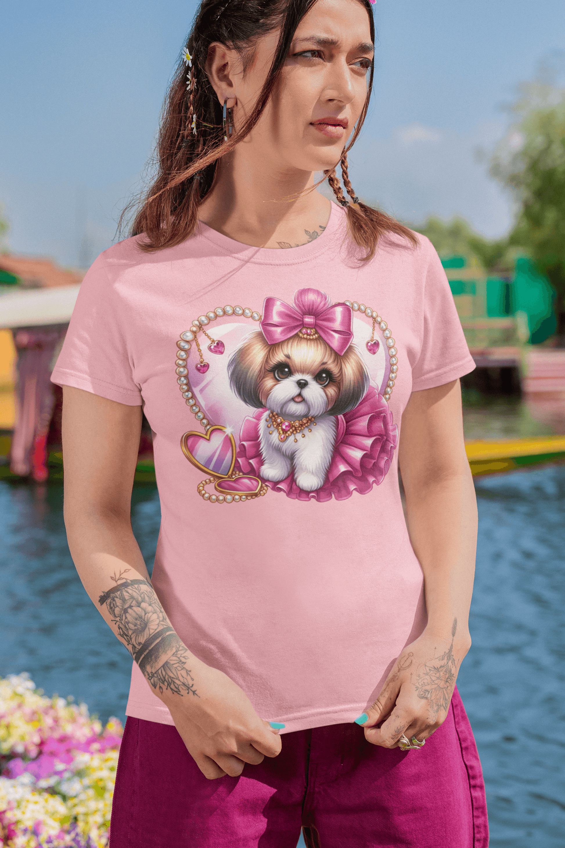 Adorable Pink Bow Shih Tzu T-Shirt - Perfect Gift for Dog Lovers and Owners - Shih Tzu Gifts