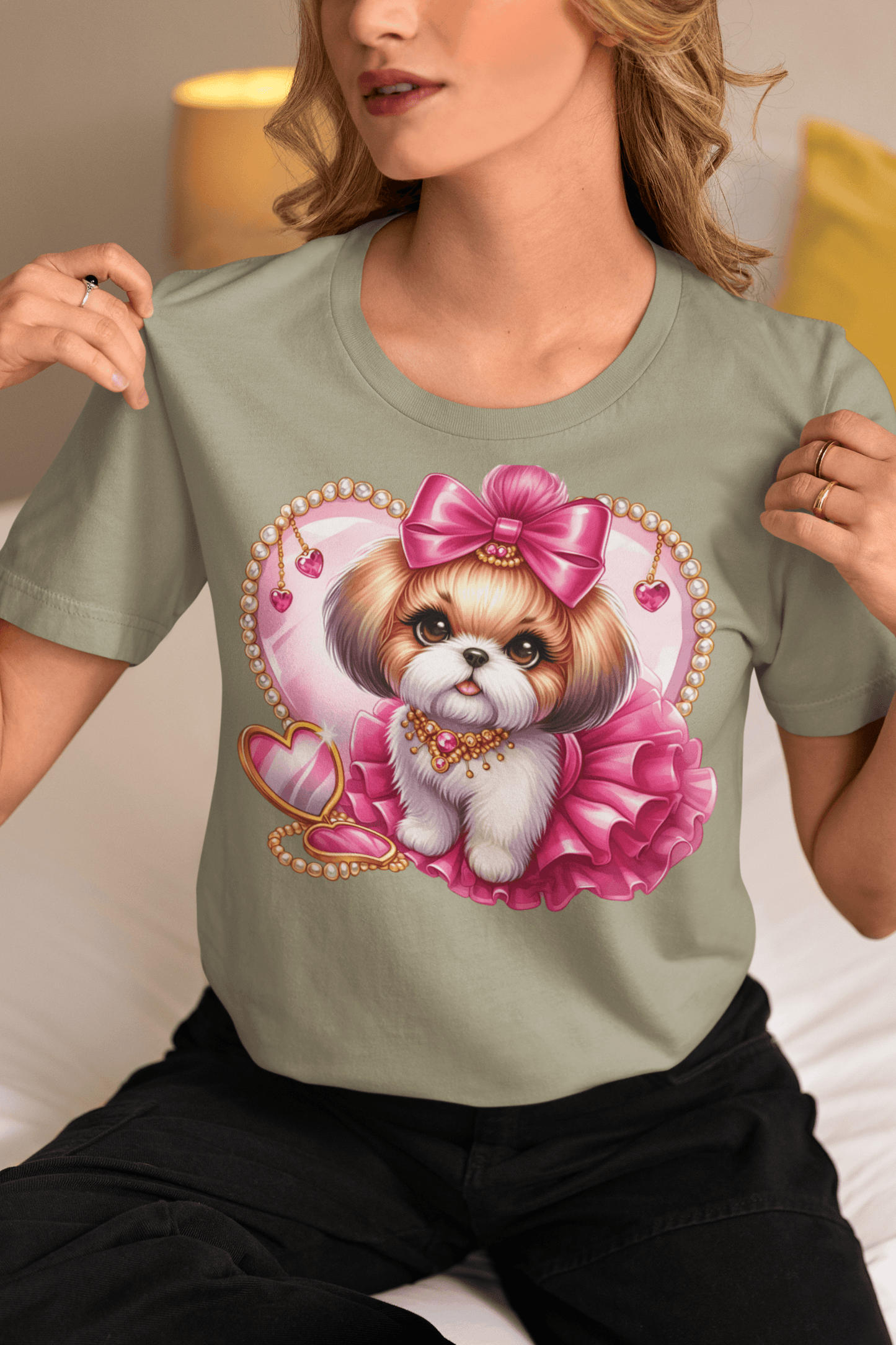 Adorable Pink Bow Shih Tzu T-Shirt - Perfect Gift for Dog Lovers and Owners - Shih Tzu Gifts