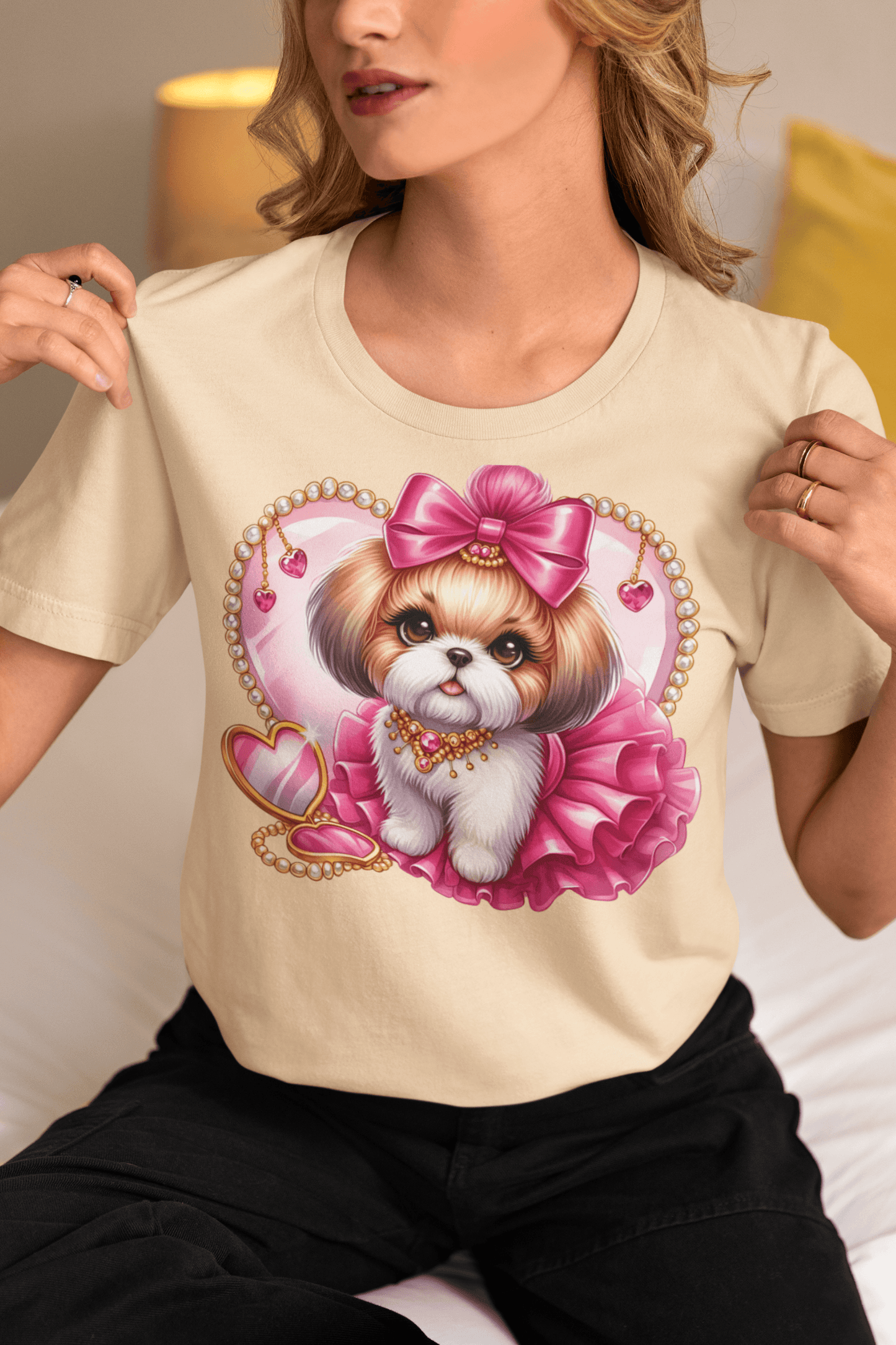 Adorable Pink Bow Shih Tzu T-Shirt - Perfect Gift for Dog Lovers and Owners - Shih Tzu Gifts