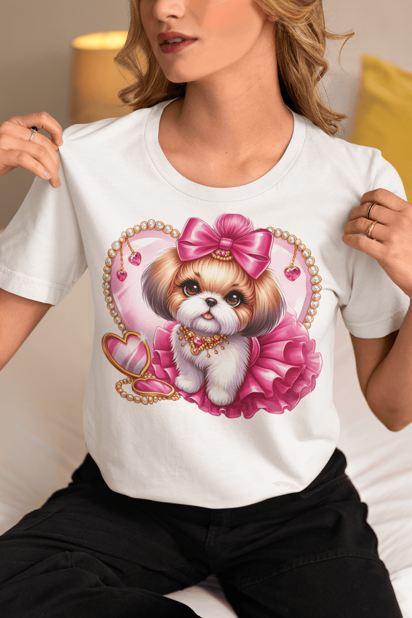 Adorable Pink Bow Shih Tzu T-Shirt - Perfect Gift for Dog Lovers and Owners - Shih Tzu Gifts