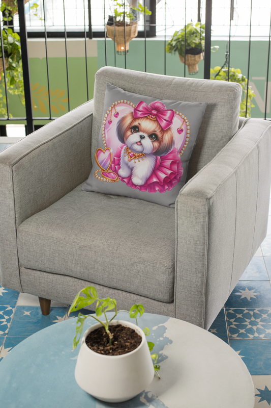 Pink Bow Shih Tzu Square Pillow - Shih Tzu Gifts