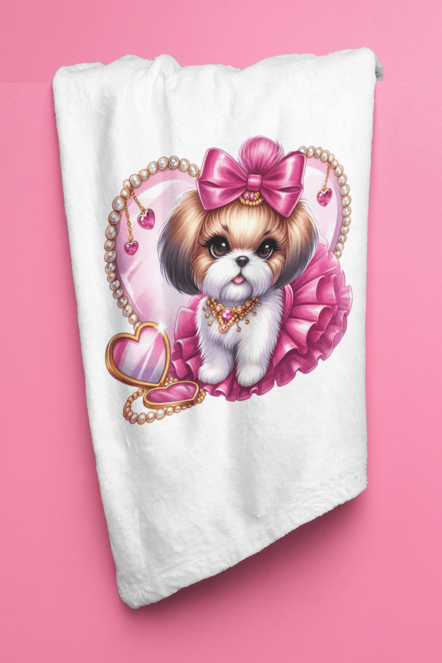 Pink Bow Shih Tzu Velveteen Plush Blanket - Shih Tzu Gifts