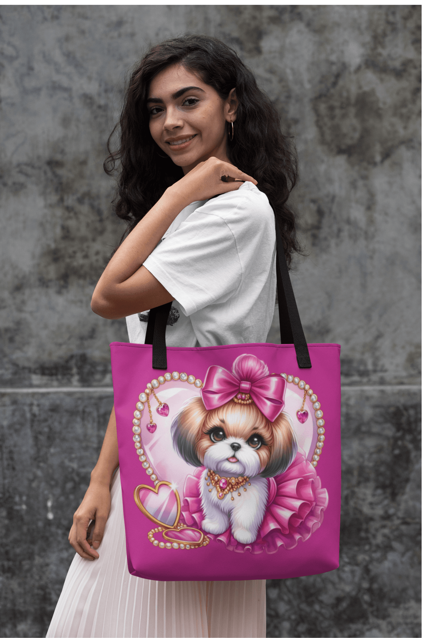 Pink Bow Shih Tzu Tote Bag - Shih Tzu Gifts