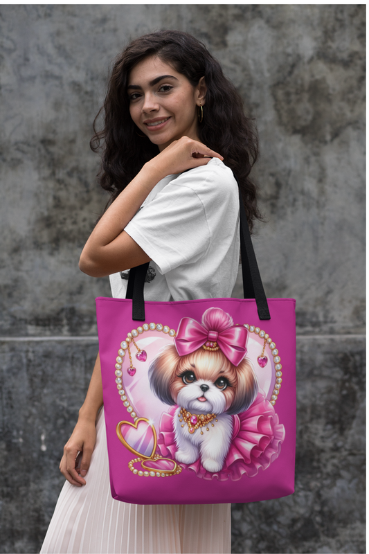 Pink Bow Shih Tzu Tote Bag