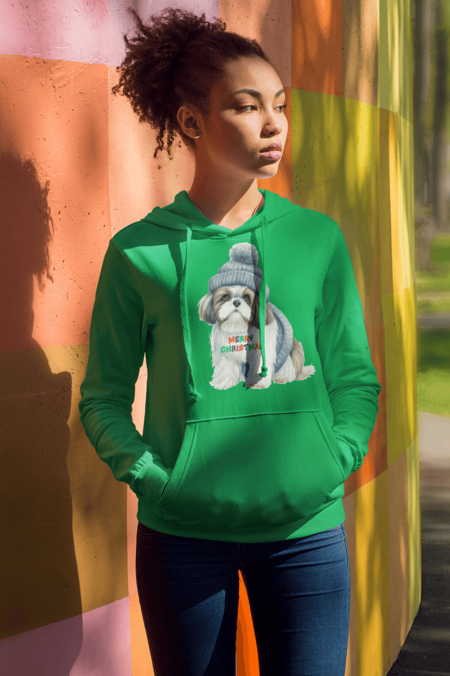 Merry Christmas Shih Tzu Hoodie - Festive Gift for Dog and Shih Tzu Lovers - Shih Tzu Gifts